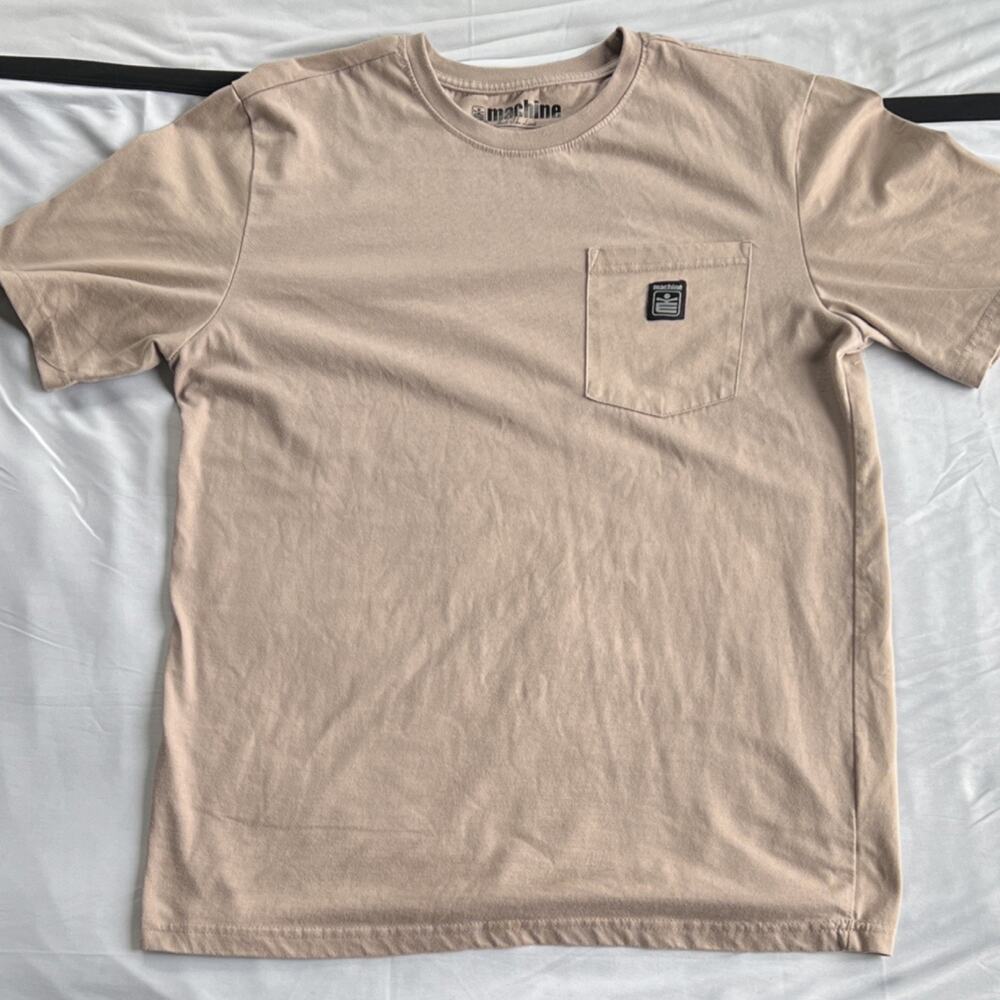 Machine Beige Cotton Crew Neck Logo Pocket Men's T-Shirt Size L
